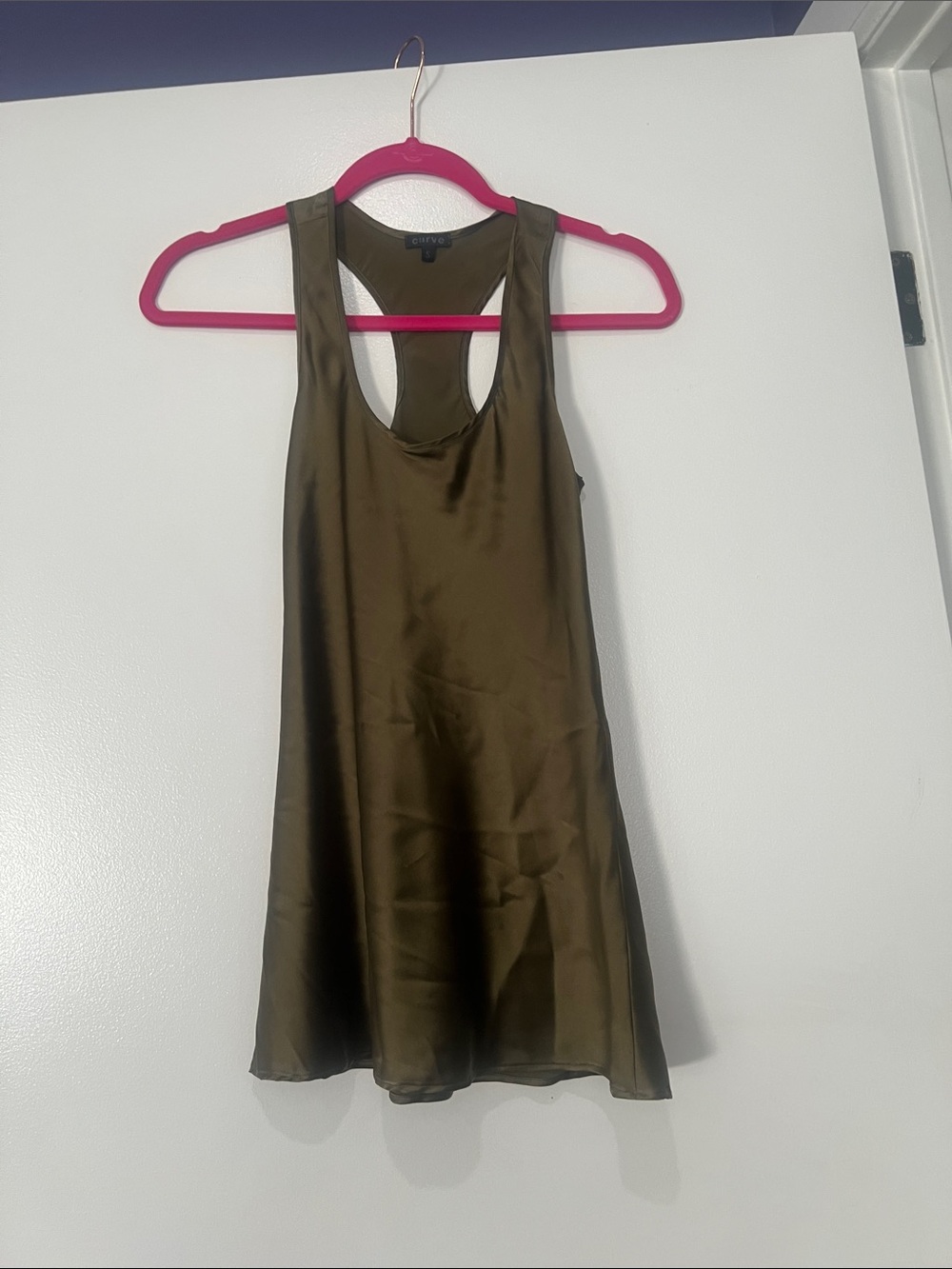 Olive Satin Racerback Muscle Tank Top